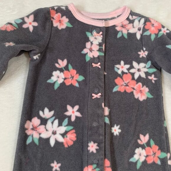 5/$25 Carter's fleece floral button snap footie pajamas jammies pjs sleeper - Picture 3 of 5